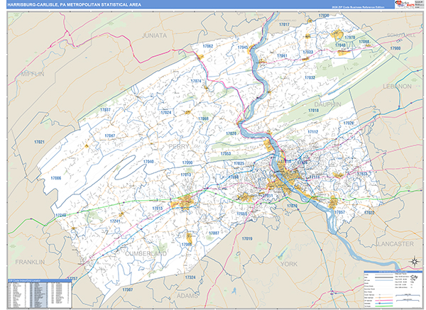 Harrisburg-Carlisle Metro Area Wall Map